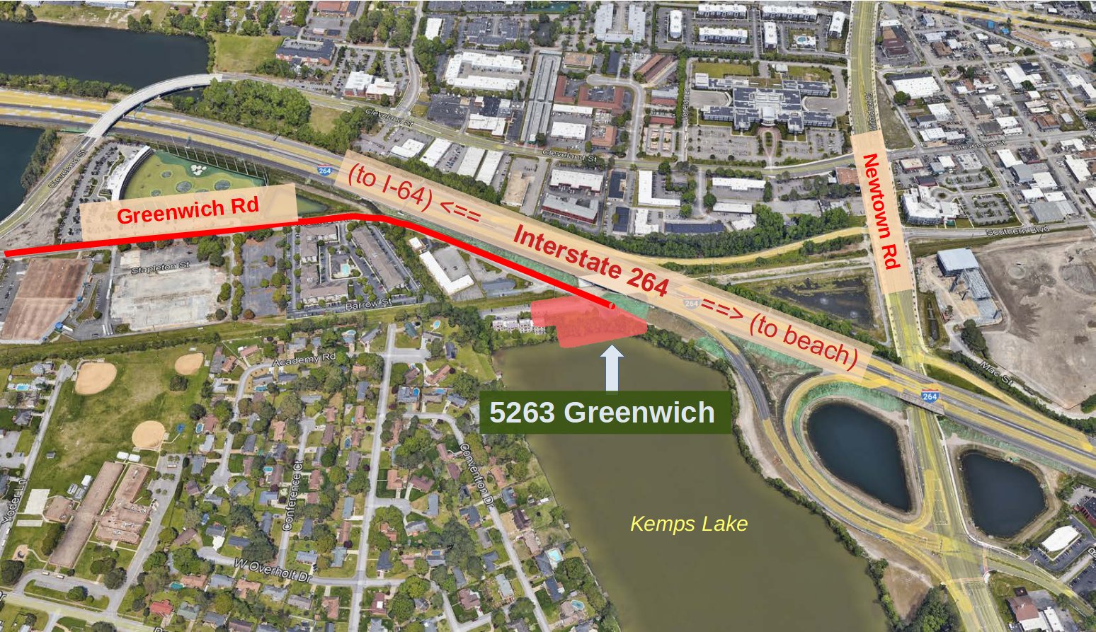 Labeled aerial — 5263 Greenwich in context